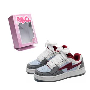 ABCIO Низкие скейтерские кроссовки унисекс с противоскользящей подошвой, амортизацией, устойчивостью к истиранию, поддержкой стопы и увеличенной высотой - бело-серо-красные