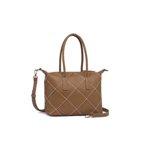 Сумка через плечо COLLEZIONE ALESSANDRO "Patches", выполненная вручную с контрастной строчкой, коричневый