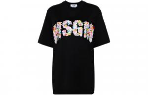 Футболка с цветочным принтом логотипа MSGM, черный