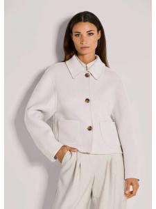 MADELEINE Стильное пальто с асимметричным воротником жемчужно-белого/меланжевого цвета