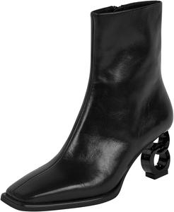 Женские ботильоны FSJ с закрытым квадратным носком, металлической цепочкой и каблуком, на щиколотку с боковой молнией, сексуальные модные короткие ботинки, эластичные для вечеринки, работы и платьев, размеры US 4-16, Black