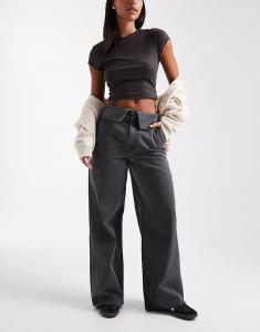 Широкие брюки ASOS DESIGN с отворотом на талии, цвет «уголь»