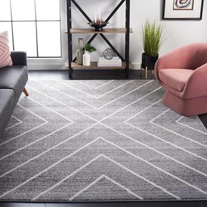Ковер SAFAVIEH, 275 x 366 см, Adirondack Collection, Dark Grey & Ivory, современный геометрический дизайн, не линяет и прост в уходе, идеален для помещений с высокой проходимостью в гостиной, спальне (ADR251H)