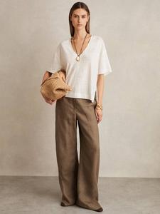 Футболка Ember из чистого льна с боковым разрезом Reiss, White