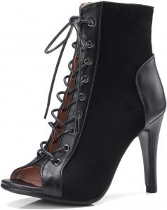 Женские сандалии UTIKLIOU с сеткой, открытым носком, высокие, на шнуровке, летние ботильоны, с пряжкой, вечеринка, сексуальные туфли-памп с открытым носком, Black Suede