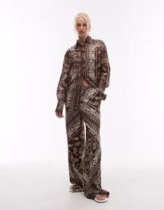 Брюки-бандана с эластичной талией, коричневого цвета Mango