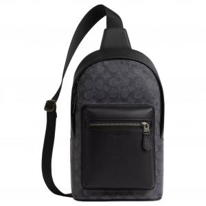 West Coated Canvas Кроссбоди Слинг Сумка Маленький размер Мужской Угольно-черный COACH