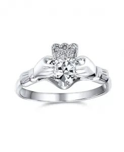 Кольцо с изображением сестры женского студенческого общества, лучшей подруги, кельтского ирландского союза, с фианитами, короной и сердцем, кладдахское, стерлинговое серебро 925 пробы Bling Jewelry, clear