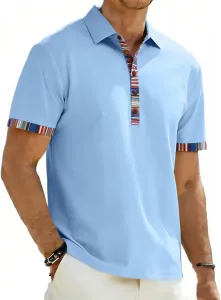 Футболка-поло для мужчин с коротким рукавом, цветной блок и полосой, slim fit