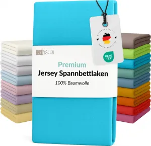 Простыня на резинке Mako Jersey 140x200 - 160x200 из 100% хлопка, бирюзового цвета Carpe Sonno