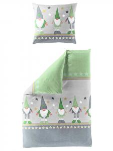 Комплект постельного белья из фланели, 2 предмета, 135x200 см, с рисунком гнома, светло-зеленый JACK, 135x200 см