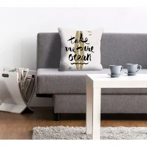 Декоративная подушка queence Take me to the ocean Чехол для подушки, Возьми меня к океану, Серфборд, Море, Пляж, Лето, Волны Queence, Goldfarben + bedruckt