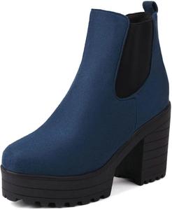 Замшевые ботинки на платформе DINTAHA Chelsea с массивным высоким каблуком, удобные для надевания, формальные праздничные туфли, Navy Blue