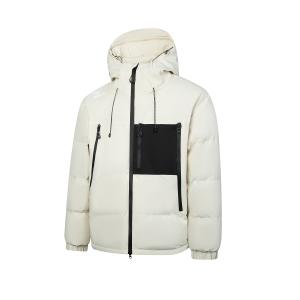 Пуховая куртка унисекс с капюшоном, утепленная, стеганые, с подкладкой Mizuno, айвори белый