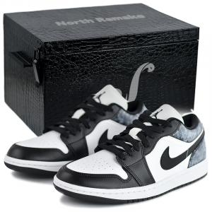 Jordan Кроссовки Air 1 Low Top Vintage баскетбольные женские черно-белые Black-Ice Mist в подарочной коробке премиум-класса, цвет Black-Ice Mist-High-End Gift Box 3