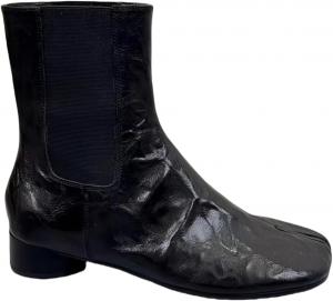 Модные ретро-ботинки Tabi на слипоне для женщин, закрытые ботильоны с раздельным носком, с эластичной вставкой, из натуральной кожи, с массивным блочным низким каблуком, стиль ковбой, повседневные уличные XU RI Happy Bird, Black - Leather