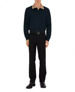 Хлопковая рубашка-поло с длинными рукавами и клетчатым воротником Burberry, синий