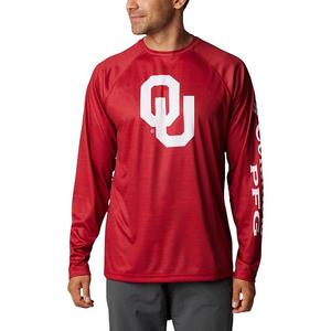 Мужская футболка columbia crimson oklahoma sooners pfg terminal tackle omni-shade raglan с длинным рукавом Unbranded