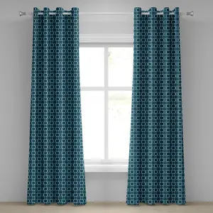 Шторы на люверсах ABAKUHAUS в стиле ретро, винтажный геометрический рисунок с изображением ромбов и звезд, декоративные двухпанельные шторы, 280 см x 175 см, темно-синий/голубой Abakuhaus