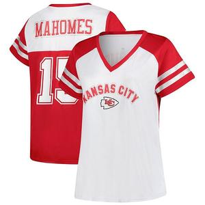 Футболка с V-вырезом Kansas City Chiefs Patrick Mahomes белая с блестками plus size Fanatics