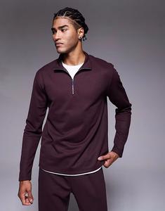 Толстовка с воротником-стойкой и застежкой-молнией на половину длины, темно-красного цвета River Island