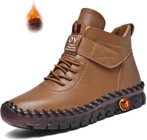 CrazySavage женские высокие кожаные зимние ботинки с меховой подкладкой, утепленные, с мягкой подошвой, противоскользящие, ботильоны ручной работы для мам, Brownthermal Villi