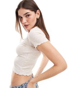 Only - Короткая футболка каменного цвета с фестончатым краем