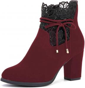Женские стильные массивные ботильоны YDN на среднем высоком каблуке, с круглым носком, шнуровкой и молнией, зимние ботинки, офисная обувь, размер 4-15 US, Wine Red