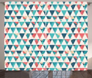 Штора ABAKUHAUS в геометрическом деревенском стиле, треугольные шестиугольники, присборенная тесьма для спальни с петлями и крючками, 280 x 245 см, бирюзовый, сине-коралловый Abakuhaus