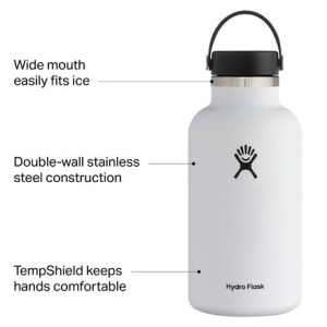 Гибкая крышка с широким горлышком на 64 унции, бутылка для воды 2.0 Hydro Flask, белый