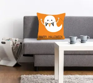 Декоративная подушка Queence "BOO", чехол на подушку без наполнения, 1 шт 40х40 см, оранжевый