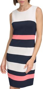 Женское мини-платье-футляр без рукавов Tommy Hilfiger из крепа-скуба в полоску, Ivory/Sky Captain/Sherbet