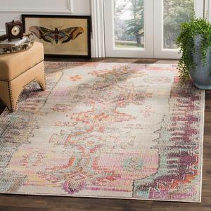 Ковер SAFAVIEH, 122 x 183 см, Crystal Collection, Light Grey & Purple, дизайн Boho Tribal Distressed, без ворса и прост в уходе, идеален для помещений с высокой проходимостью: прихожая, гостиная, спальня (CRS517P)