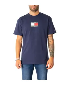 Синяя футболка с длинными рукавами и круглым вырезом, с принтом. Tommy Jeans, синий