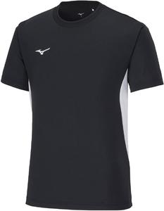 Мужская тренировочная футболка MIZUNO NaviDry с коротким рукавом, U-образным вырезом, влагоотводящая, быстросохнущая, размер 32MAA190, черно-белый