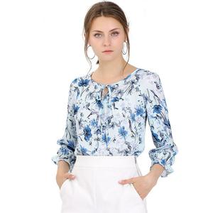 Женские топы с цветочным принтом, винтажная блузка с галстуком-бабочкой и рукавами 3/4 ALLEGRA K, синий