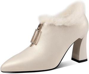 Женские ботинки KAGAA из натуральной кожи с элегантным заостренным носком и молнией, квадратный высокий каблук 8 см, ручная работа, теплые ботильоны для женщин t999s, White