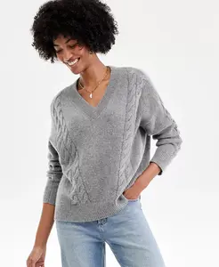 Женский свитер с V-образным вырезом, 100% кашемир Charter Club, серый