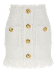 Твидовая юбка с пуговицами BALMAIN, белый