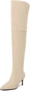 Женские ботфорты SKYSTERRY выше колена, с заостренным носком и высокими каблуками-стилетами, удобные, с широкой голенью и боковой молнией, для свадьбы, вечеринок, свиданий, длинные осенние ботинки, каблук 2,4 дюйма, Beige