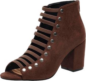 Женские босоножки GUNIYIFS из искусственной замши с открытым носком, вырезами, массивным каблуком, летние сзади на молнии, Brown