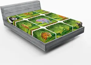 Простыня на резинке ABAKUHAUS Лесные друзья, набор с иллюстрациями Милые животные в природе, джунгли, 90 x 200 см, нежно-розовый, фиолетовый, голубой Abakuhaus