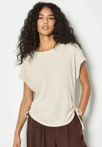 Футболка с вафельной текстурой и драпировкой, с принтом. Apricot, Stone