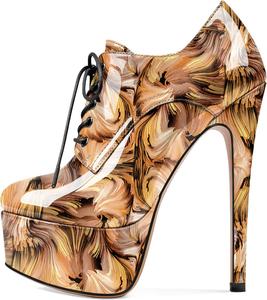 Женские ботильоны SAMMITOP с круглым носком, на шнуровке, с платформой и высокими каблуками, для вечеринок и платьев, Floral Brown