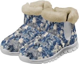 Женские зимние сапоги Howilath Fuzzy Snow с флисом, теплые снежные ботинки с поролоном с эффектом памяти, Blue Camouflage