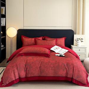 FUANNA Комплект постельного белья, 4 предмета, простыня на резинке 180 см, цвет винный красный