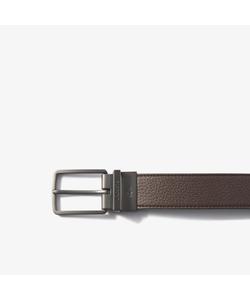 Двусторонний кожаный ремень с пряжкой цвета оружейной стали.