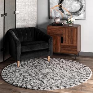 nuLOOM Vasiliki Марокканский плюшевый ковер 122 x 122 см с кисточками, круглый, Grey