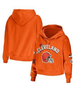 Женский оранжевый укороченный пуловер с капюшоном Cleveland Browns Modest WEAR by Erin Andrews