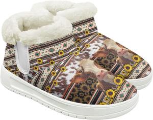 Зимние ботинки для женщин и мужчин, пушистые снежные ботинки с флисовой подкладкой и тянущимся верхом Cugasmaru, Cow Western Aztec